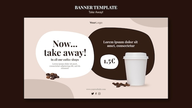 Modello di banner orizzontale per caffè da asporto