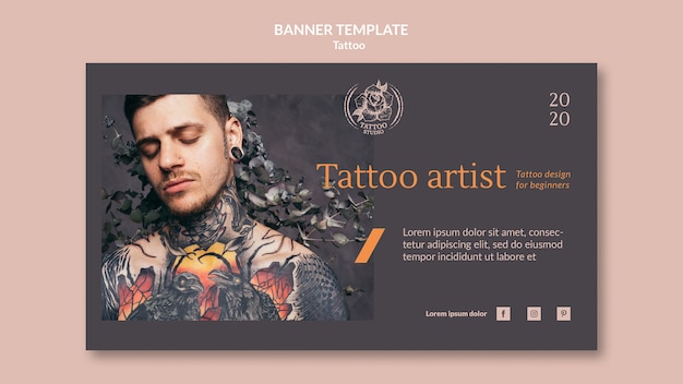 PSD gratuito modello di banner orizzontale per tatuatore