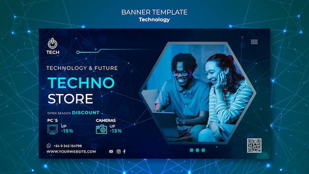 Modello di banner orizzontale per negozio techno