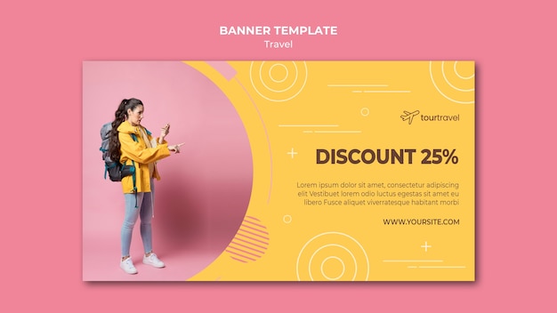 Free PSD horizontal banner template for traveling with discount