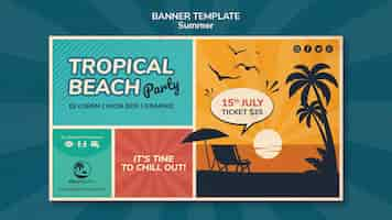 Free PSD horizontal banner template for tropical beach party