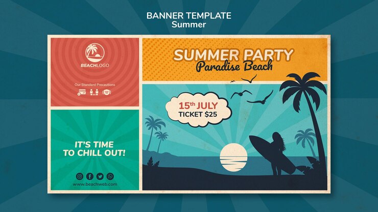 मुफ़्त PSD horizontal banner template for tropical beach party