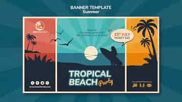 PSD gratuito modello di banner orizzontale per festa in spiaggia tropicale