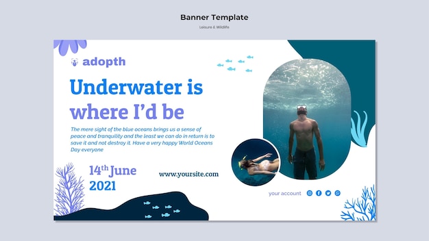 Horizontal banner template for underwater scuba diving