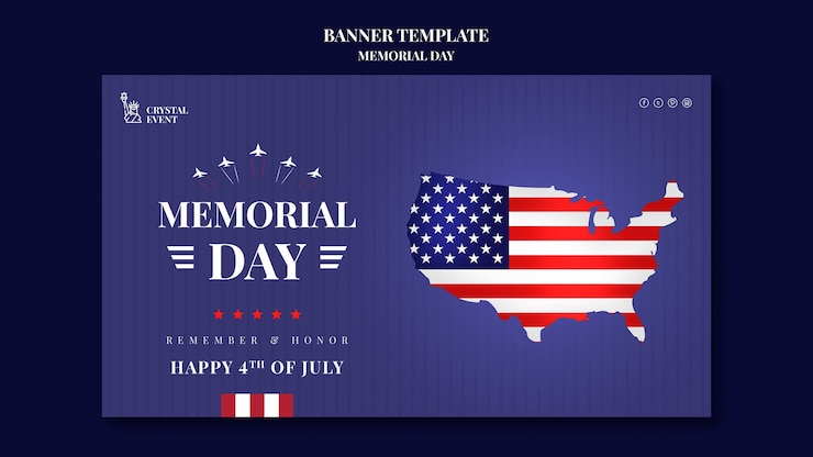 Free PSD horizontal banner template for usa memorial day
