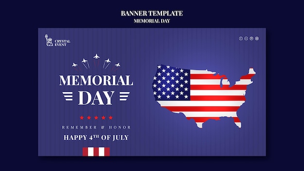 Modello di banner orizzontale per il memorial day degli Stati Uniti