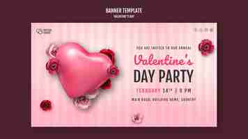 Free PSD horizontal banner template for valentine's day with heart and red roses