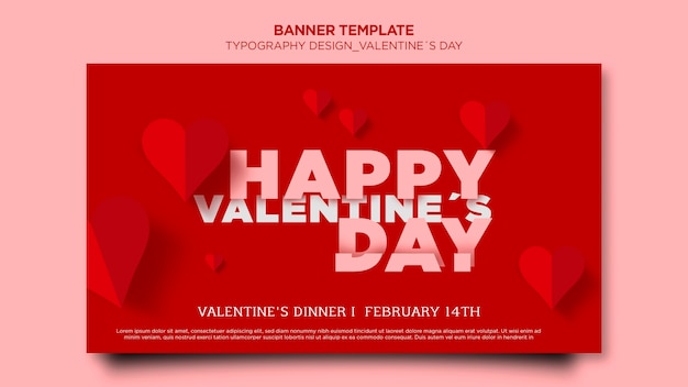 Modello di banner orizzontale per San Valentino con cuori