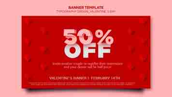 Free PSD horizontal banner template for valentine's day with hearts