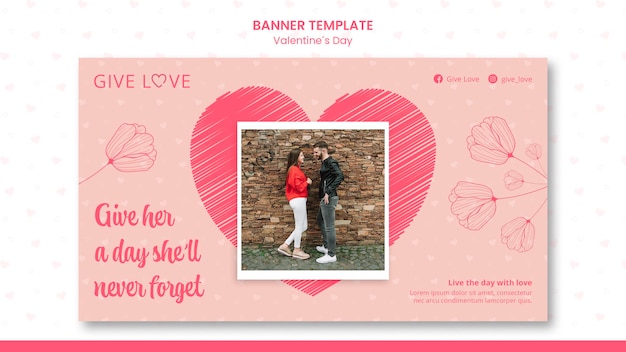 Free PSD horizontal banner template for valentine's day with photo of couple