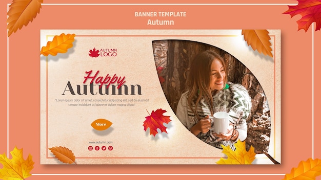 Free PSD horizontal banner template for welcoming autumn season