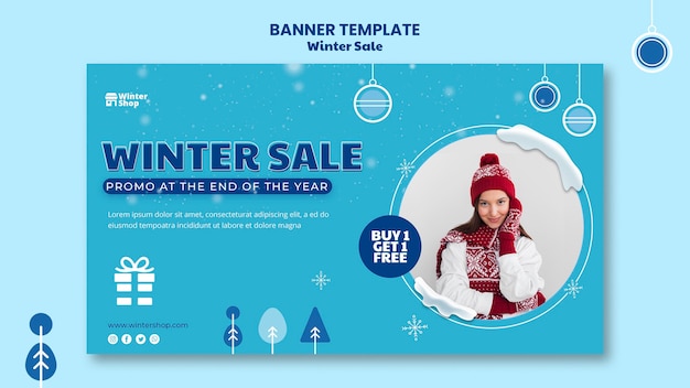 Horizontal banner template for winter sale Free Psd