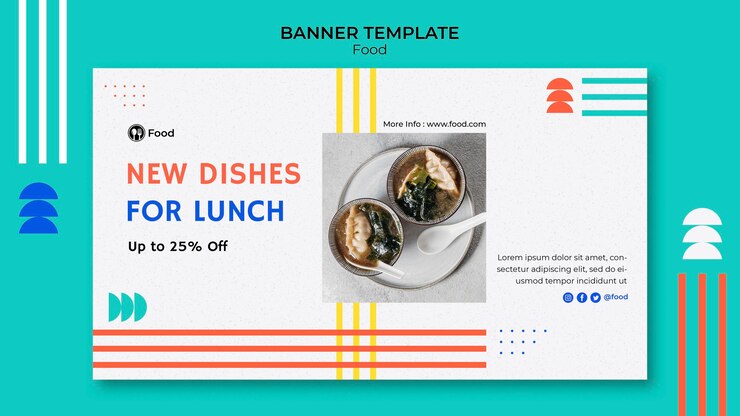 Free PSD horizontal banner template with dishes from asian cuisine