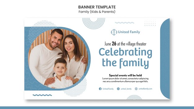 Horizontal banner template with family and children