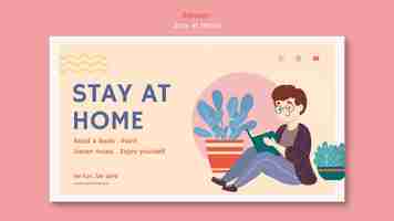 Free PSD horizontal banner template with stay at home during pandemic