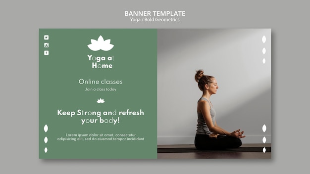 Modello di banner orizzontale con donna che pratica yoga