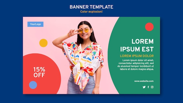 Free PSD horizontal banner template with woman wearing sunglasses