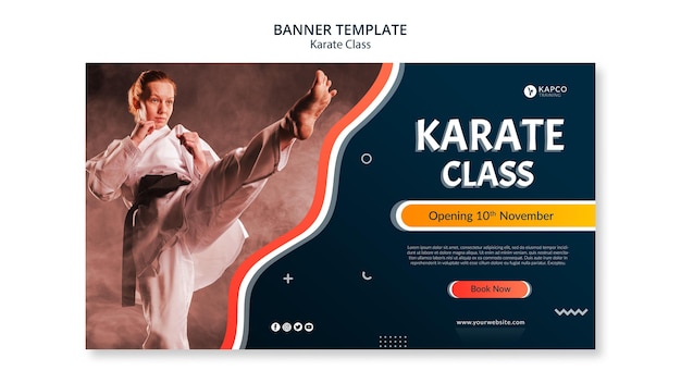 Free PSD horizontal banner template for women's karate class