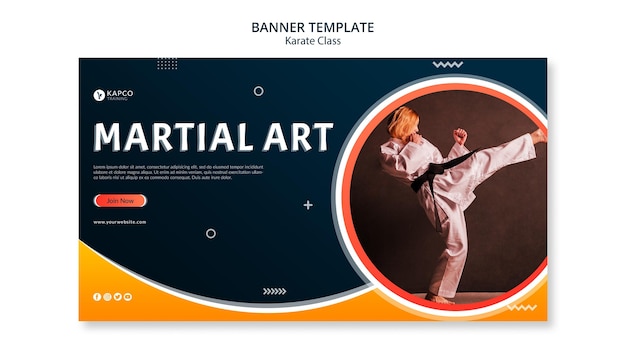 Modello di banner orizzontale per classe di karate femminile