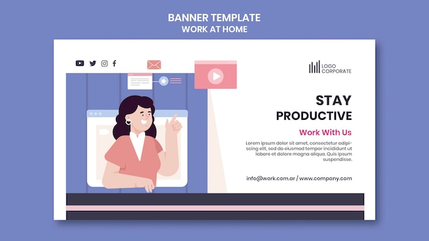 Horizontal banner template for working from home