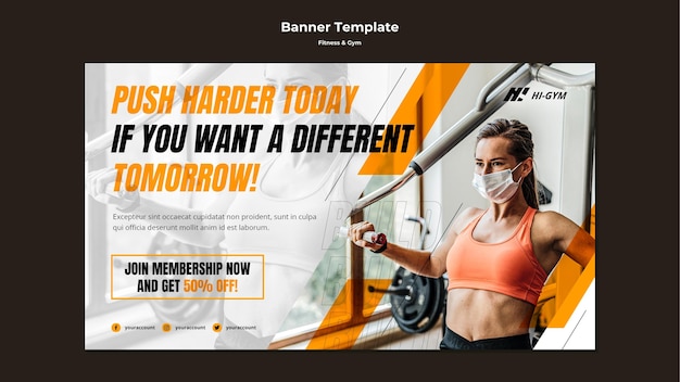 Free PSD horizontal banner template for working out at the gym during the pandemic