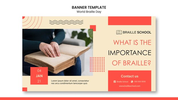 Horizontal banner template for world braille day