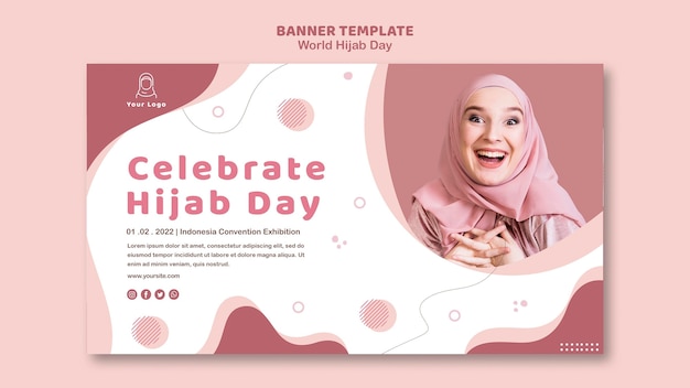 Horizontal banner template for world hijab day celebration