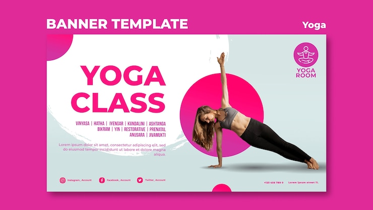 Free PSD horizontal banner template for yoga class with woman