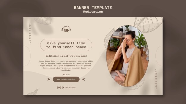 Horizontal banner template for yoga meditation with leaves design