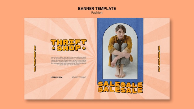 Horizontal banner for thrift shop fashion sale