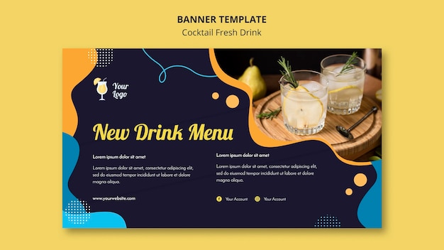 PSD gratuito banner orizzontale per varietà di cocktail