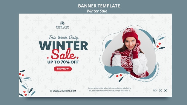 Free PSD horizontal banner for winter sale