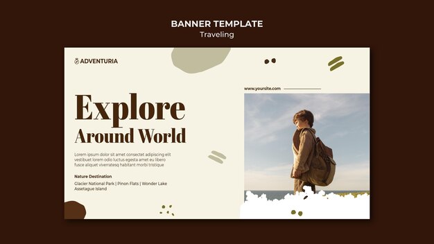 Horizontal banner with backpacking traveling child