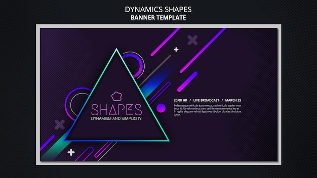 Horizontal banner with dynamic geometric neon shapes