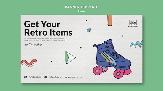 Free PSD horizontal banner with retro items