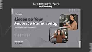 Free PSD horizontal banner for world radio day with female broadcaster