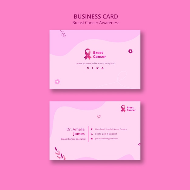 Horizontal business card template for breast cancer awareness month