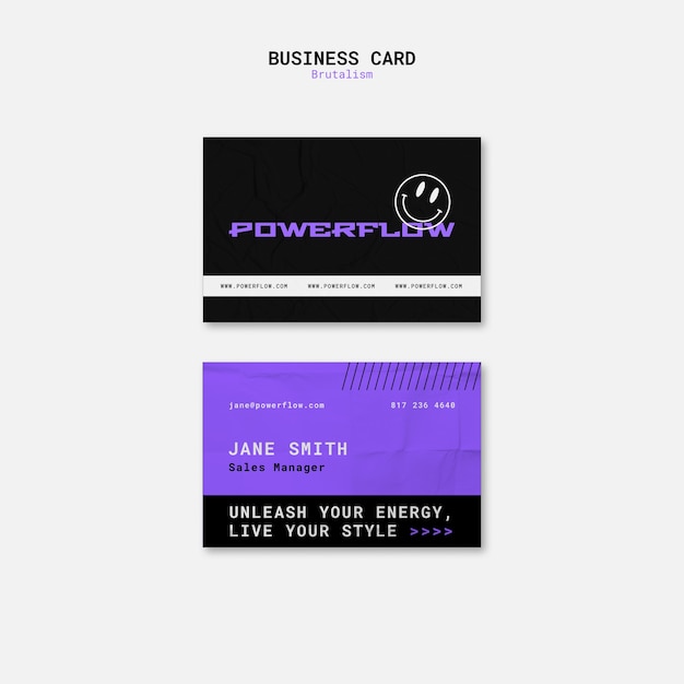 Horizontal business card template in brutalism style