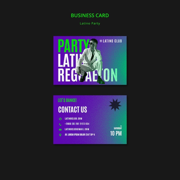 Free PSD horizontal business card template for latino party