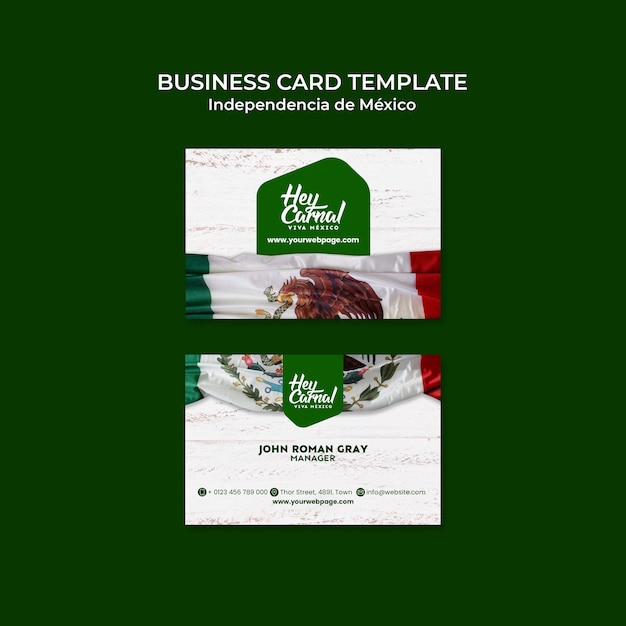 Free PSD horizontal business card template for mexico independence day celebration