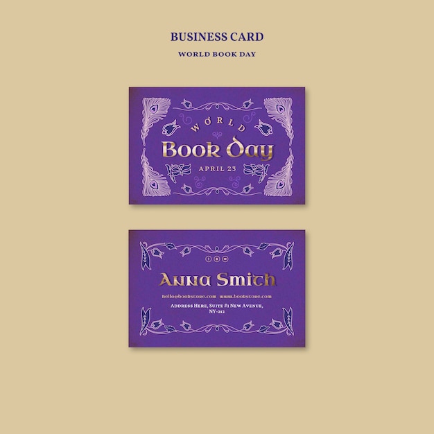 Horizontal business card template for world book day celebration