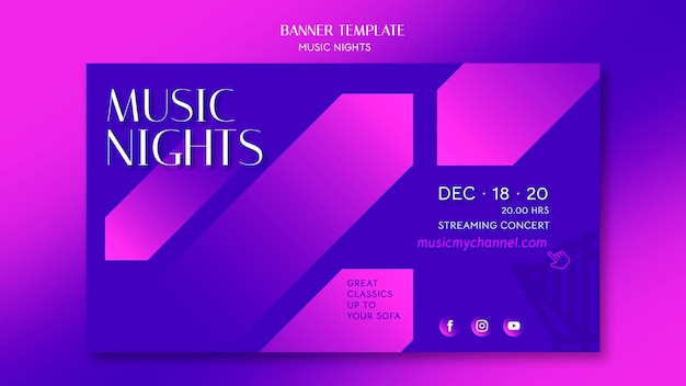 Horizontal gradient banner template for music nights festival