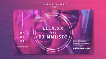 Free PSD horizontal neon banner template for music with artist