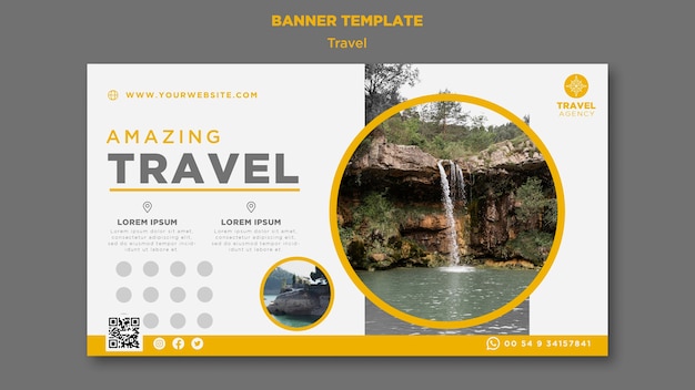 Horizontal travel banner template with nature landscape