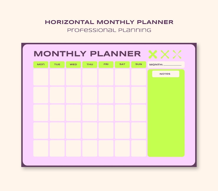 Free PSD horizontal weekly planner template