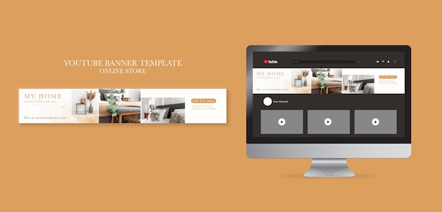 無料PSD 家の家具のオンラインショップのための水平方向のyoutubeバナー
