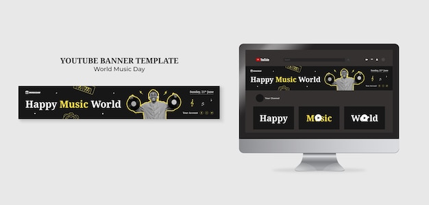 Free PSD horizontal youtube banner template for world music day celebration