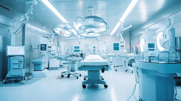 手術ベッドと手術用照明を備えた病院の空の手術室 生成 ai