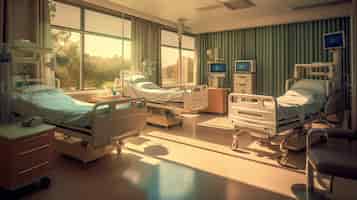 Free PSD hospital recovery room with beds and chairs generative ai