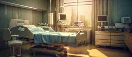 Бесплатный PSD Больничная палата с кроватью и столом генеративный ии